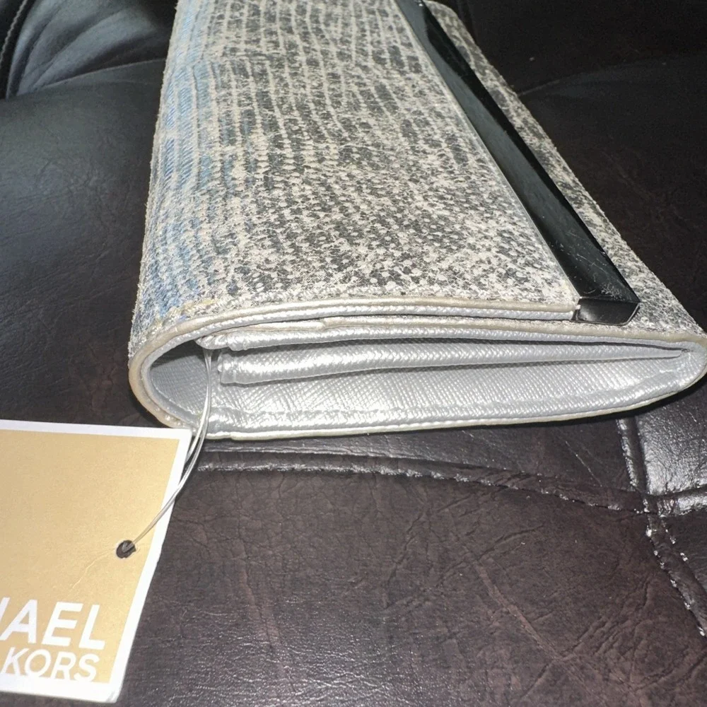 Michael Kors Tilda Flap Carryall Silver Python‎ Embossed Genuine Leather Wallet